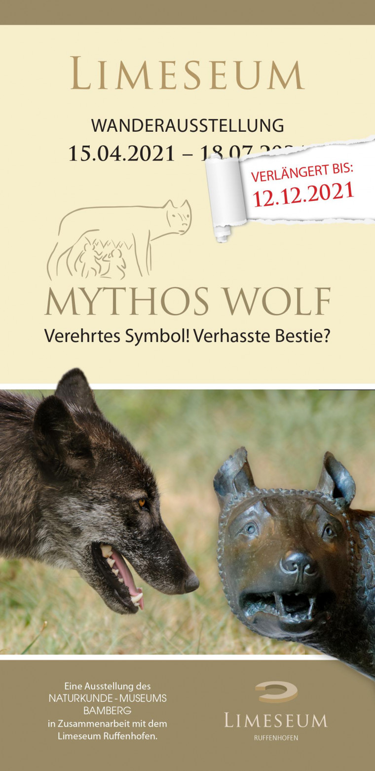 Flyer zur Wanderaustellung Mythos Wolf